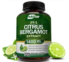 Organic Citrus Bergamot 1400mg, 120 Capsules, Heart Health Supplement, Non-GMO