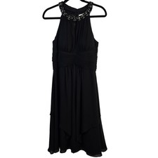 Eliza J Cocktail Dress 10 Black Chiffon Embellished Neck Elegant Feminine Event