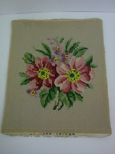 Finished Needlepoint Floral Flowers Completed 12x14 Vintage