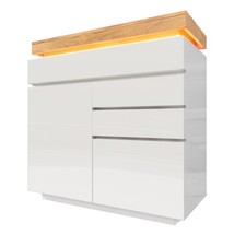 Image of White High Gloss Sideboard Cabinet RGB LED 2 Doors 3 Drawers Storage Unit