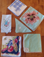Vintage Hankies handkerchief Lot Of 6 printed,tatted, embroidered, applique