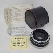 JC Penny Auto 2X Teleconverter O/OM Mount  with Covers Vtg Camera Lens