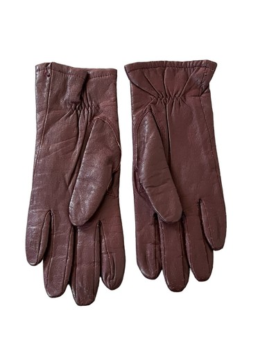 Classic Unisex Solid Brown Five Fingers Genuine Leather Gloves Size 6.5 - Picture 3 of 7