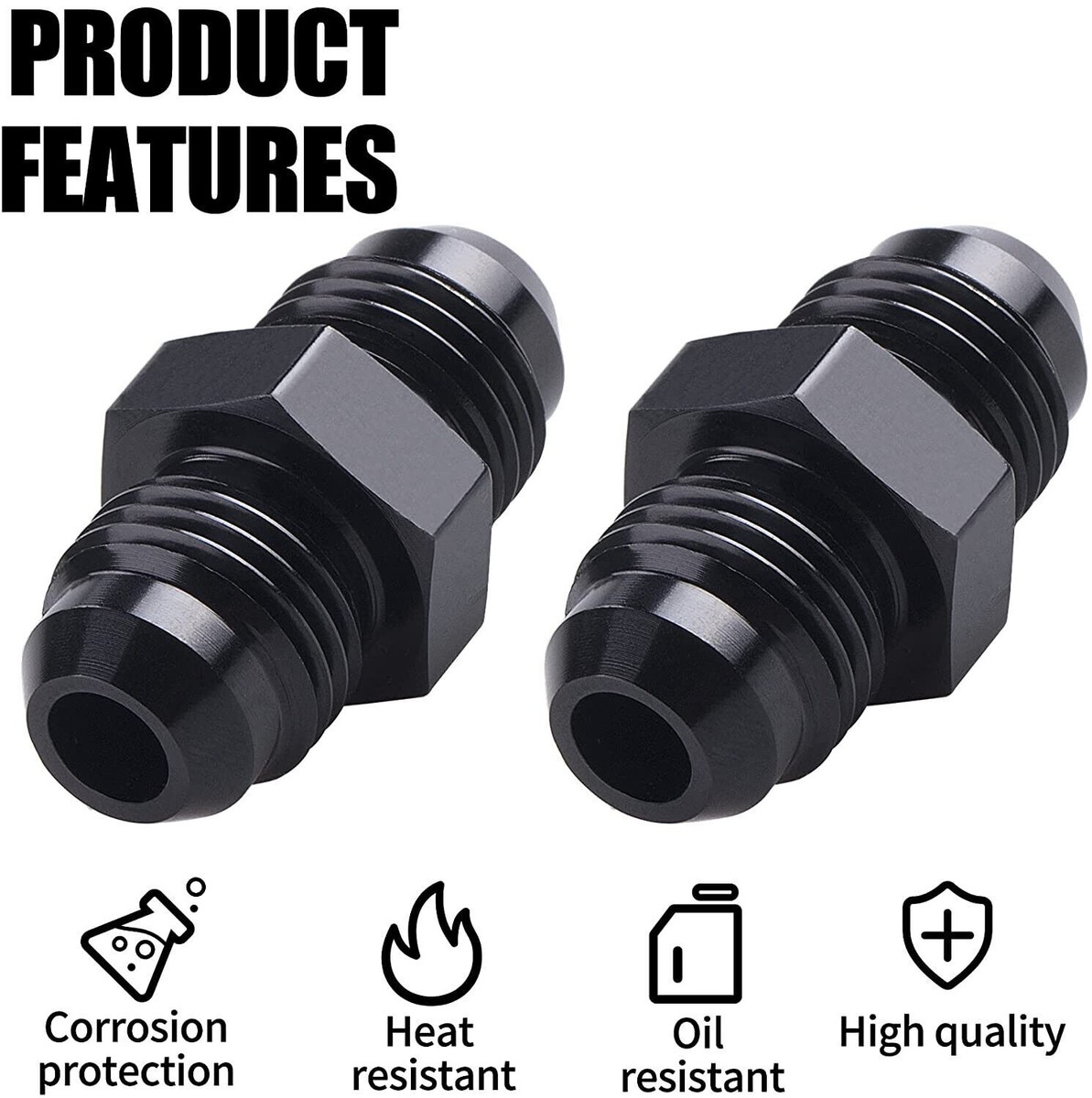 AN Fittings 2-Pack 10AN Male Flare Coupler Unions - Straight Fuel Hose Adapter Fittings In Black Aluminum High Flow Fuel Line Connector - Foto 4