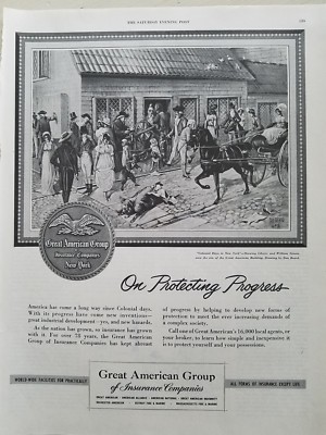 1950 Great American Group Insurance Liberty William Street NY colonial days ad