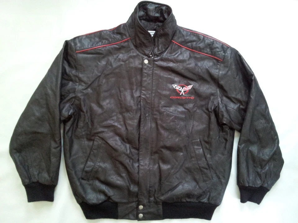 CHAQUETA BOMBER DE CUERO CHEVROLET CORVETTE LICENCIAS MARCA REGISTRADA GM DE COLECCIÓN TALLA L Foto 2 de 4