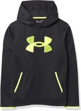 NEW Boys' Under Armour Fleece Big Logo Hoodie 1357577 Black/High-vis Yellow -YXS