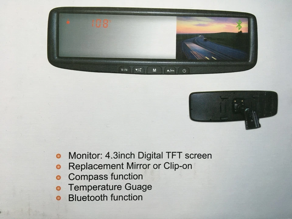 BOYO VTB45M Rear View Mirror  4.3" MONITOR/SCREEN   Compass and Temperature  - Image 2 of 4