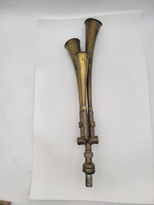 Antique Brass Three Trumpet Horn Testaphone Squeeze Bulb Signal Horn