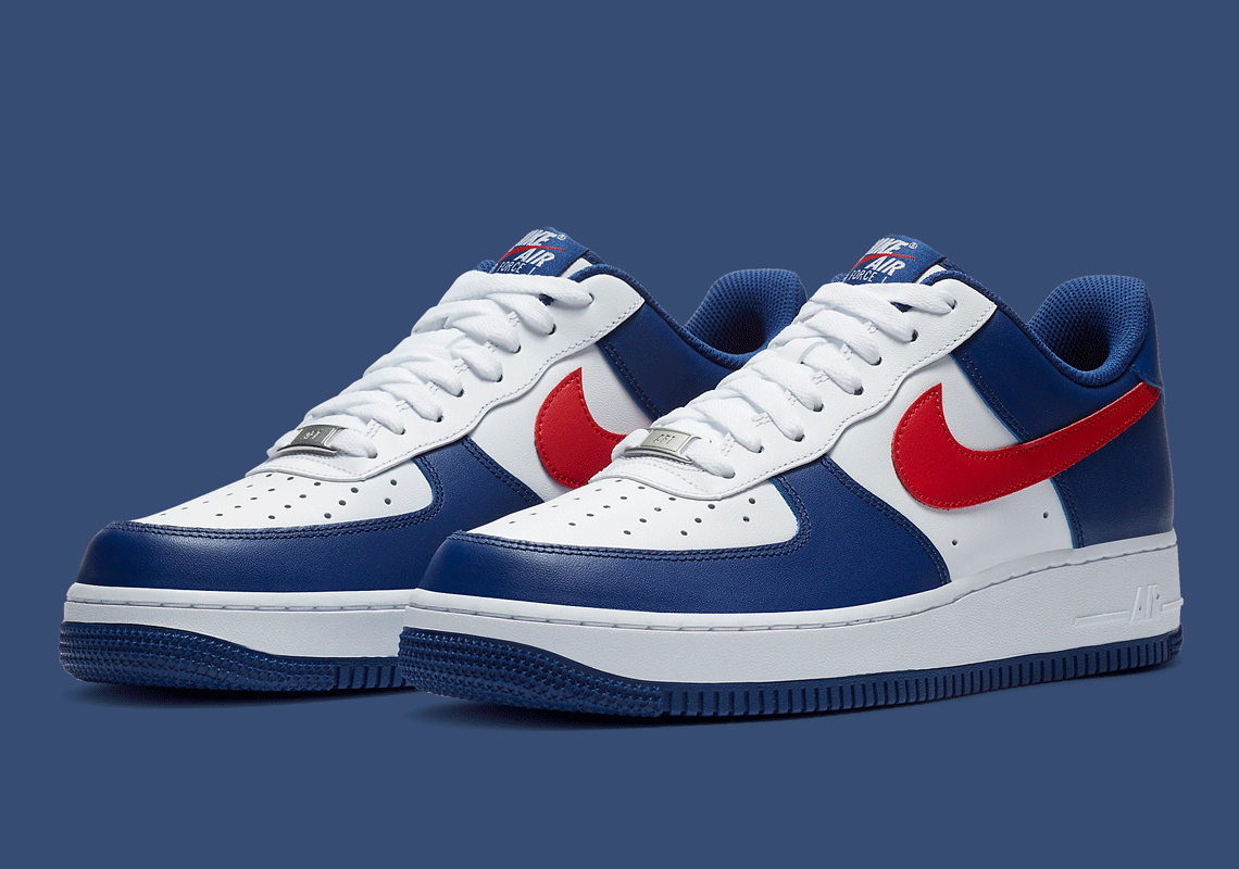 air force 1 blue and red and white