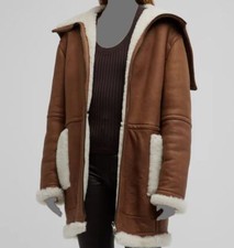 $3295 Vince Women's Brown White Reversible Shearling Flight Jacket Coat Size L