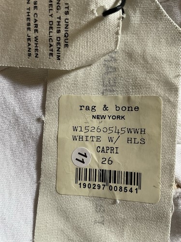 Rag & Bone $159 NWT Women's Distressed Capri White Denim Jeans Mid Rise 26 - Picture 6 of 12