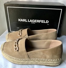 Karl Lagerfeld Paris Women's Moxy Suede Slip on Espadrille Platform Latte 7 M
