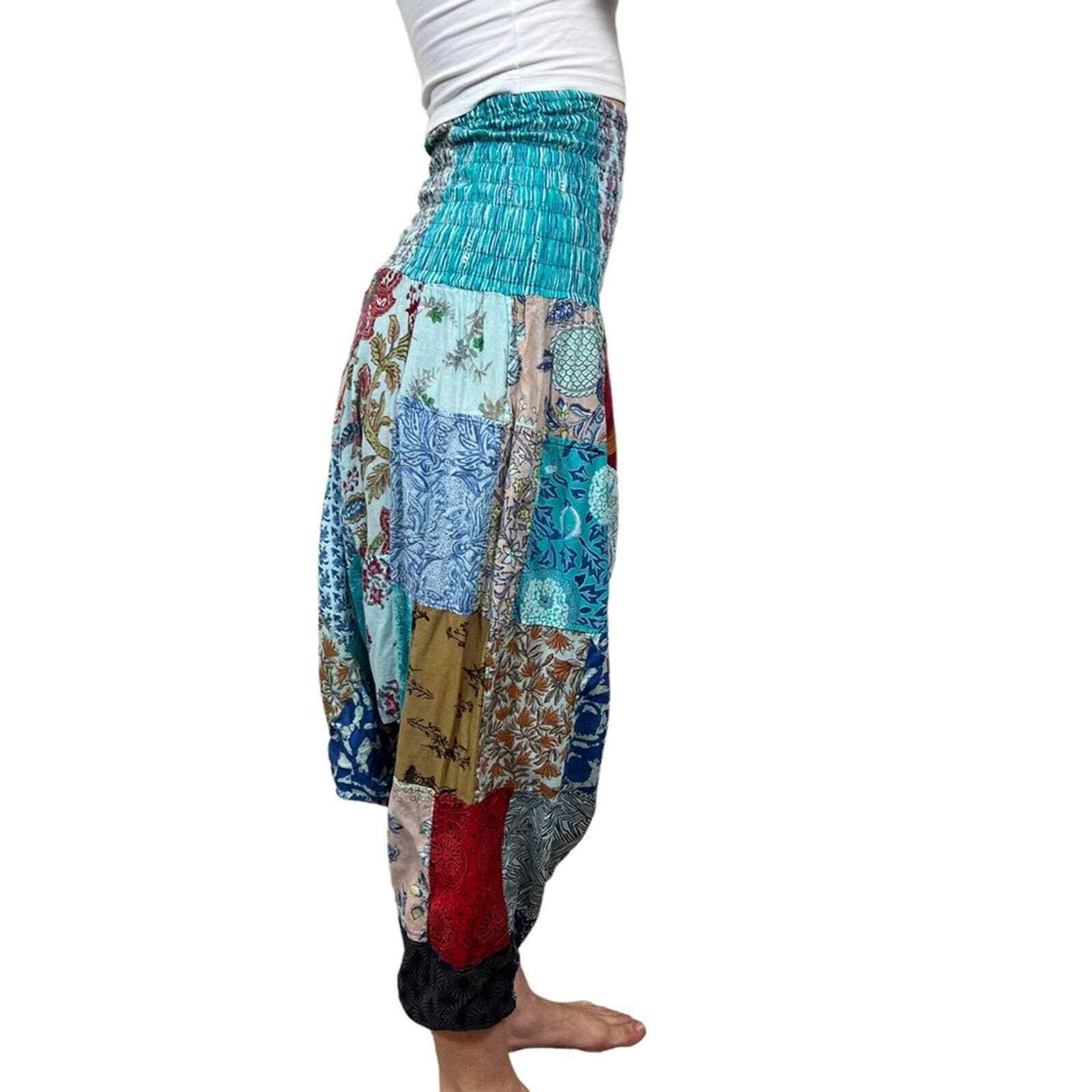 Boho Patchwork Drop Crotch Harem Pants Women's Sm… - image 4