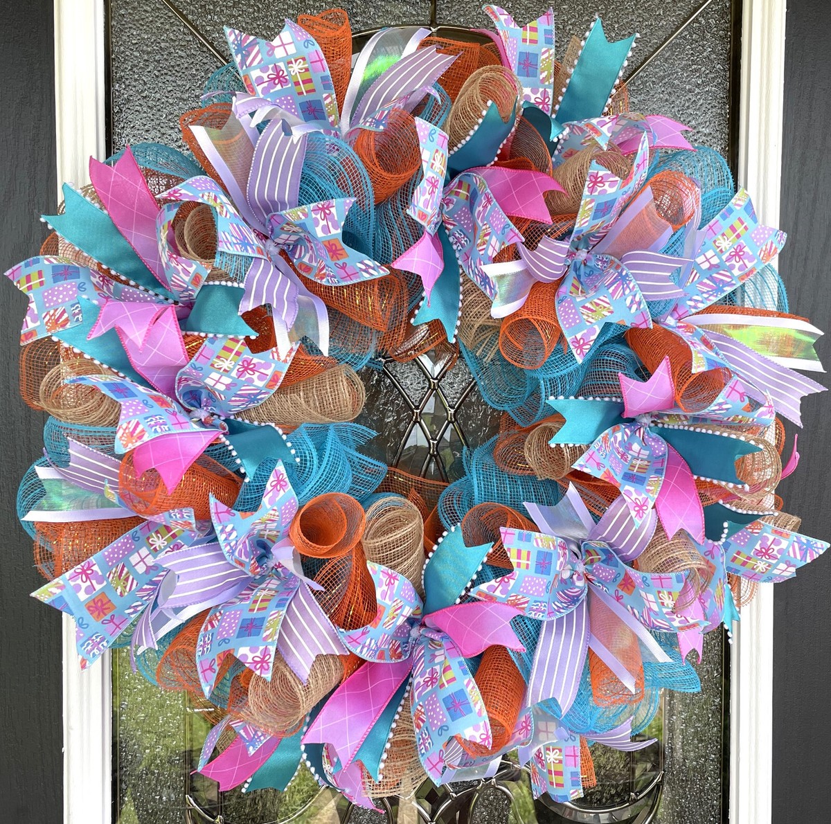 Birthday or Baby Shower Deco Mesh Front Door Wreath Present/Gift Decoration - Main Image