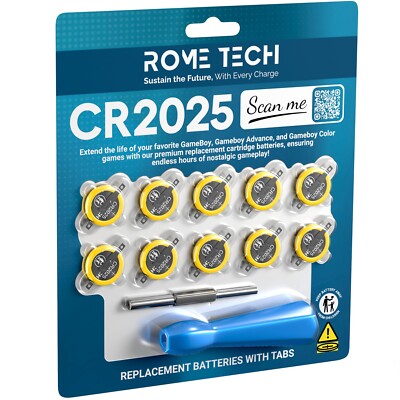 10X CR2025 Tabbed Replacement Save Battery for Game Boy Pokemon with Screwdriver