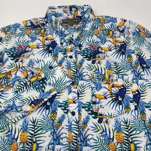 Langarmhemd Paisley & Grau Jungen XL Slim Fit Tropical Muster Button Down