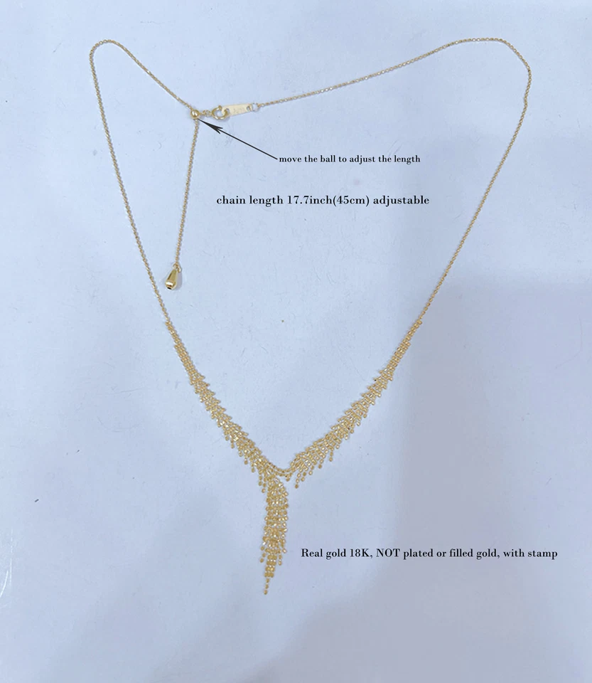 18k Solid Gold Wheat Lace Charm Necklace Adjustable Choke Chain for Women - Image 3 of 4