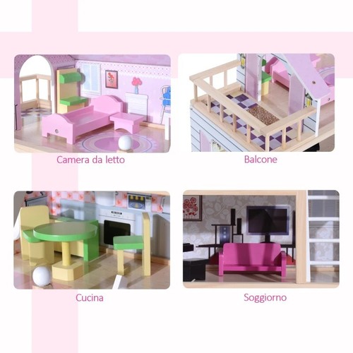 Casa delle Bambole per Bambini 3+ Anni in Legno di Pino e MDF a 4 Piani con... - Foto 3 di 9