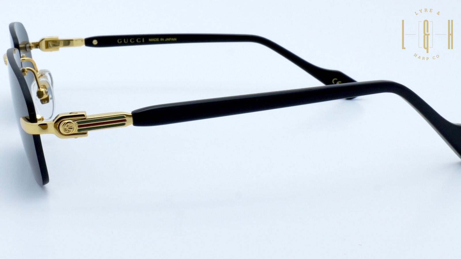 GUCCI GG1221S 001 Rectangular Squared Metal Gold Black Grey 56 Men's