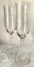 2 MIKASA TUSCAN CLEAR FLUTES, FROSTED OPEN STEM, EXCELLENT CONDITION