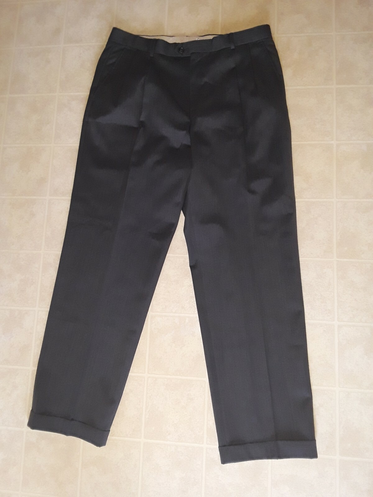 Tasso Elba Mens Gray Wool Pleated Cuffed Dress Pants 36x32