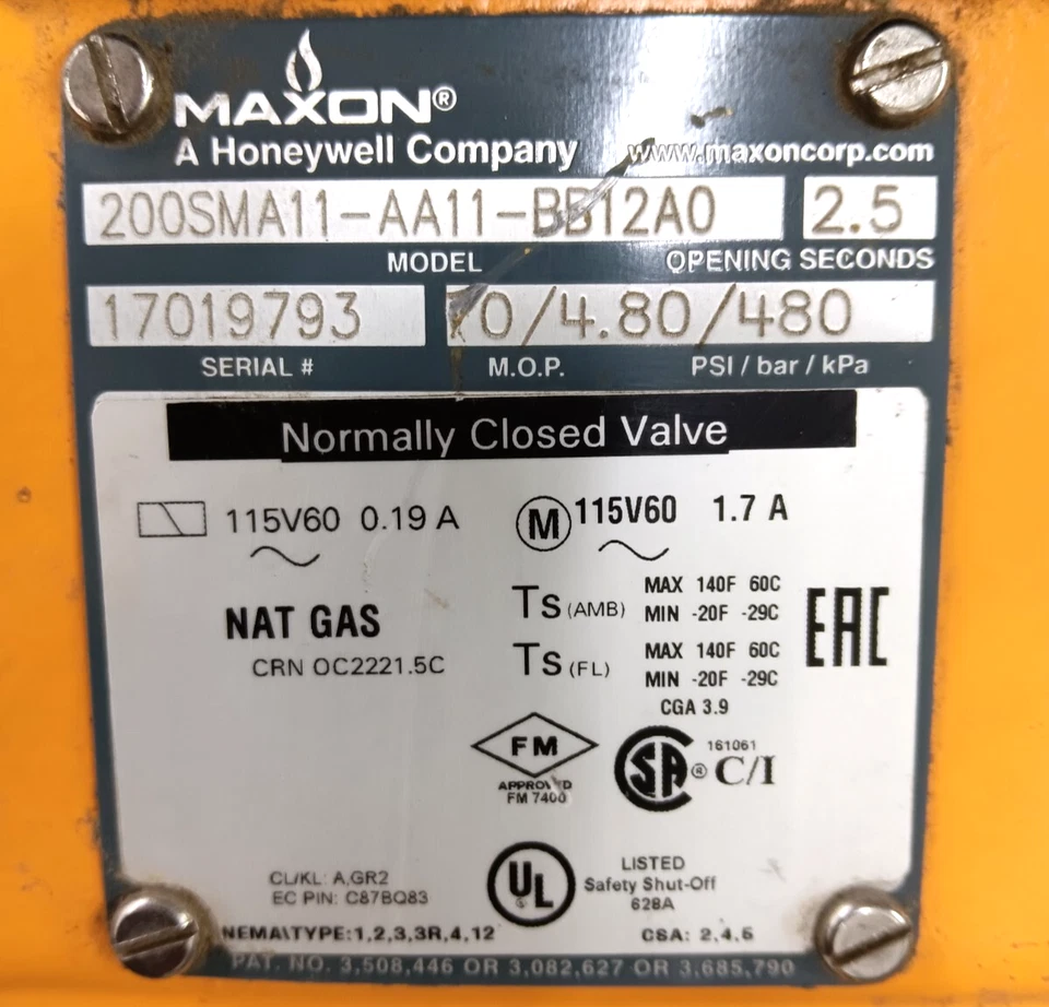 Válvula de gas natural Maxon 200SMA11-AA11-BB12A0 normalmente cerrada 115 V 70 psi. Foto 3 de 4