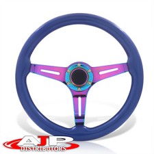 Deep Dish 6-bolt Blue Wood Neo Steel Steering Wheel Horn Universal 350mm 14