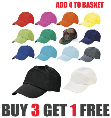 BASEBALLMÜTZE 100 % BAUMWOLLE ERWACHSENENGRÖSSE Sportmütze - verstellbar 14 Farben BRANDNEU