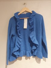 NEW PRETTY POPPY RUFFLED EDGE BLUE CARDIGAN LONG SLEEVED SIZE 12