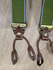 Vintage "Police Brace"Suspenders / Braces - Green  Blue Stripe with...