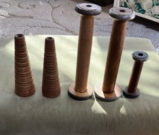 Bobbins Antique Wooden and Metal Textile Spools - Set Of 5