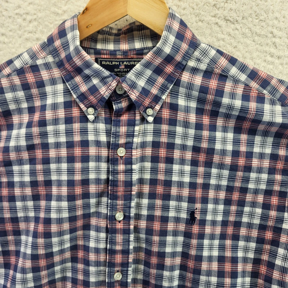 Ralph Lauren Sport кнопка рубашка мужчин большой красный белый синий клетку пони короткий рукав - Изображение 2 из 4