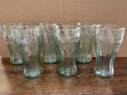 Vintage 6oz green embossed Coca Cola glasses set of 6, per condition Free Ship!