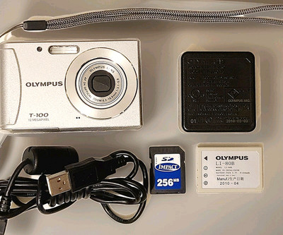 Olympus T-100 Digital Camera 12 MP Gray Tested w/ Memory Card, Charger & Battery