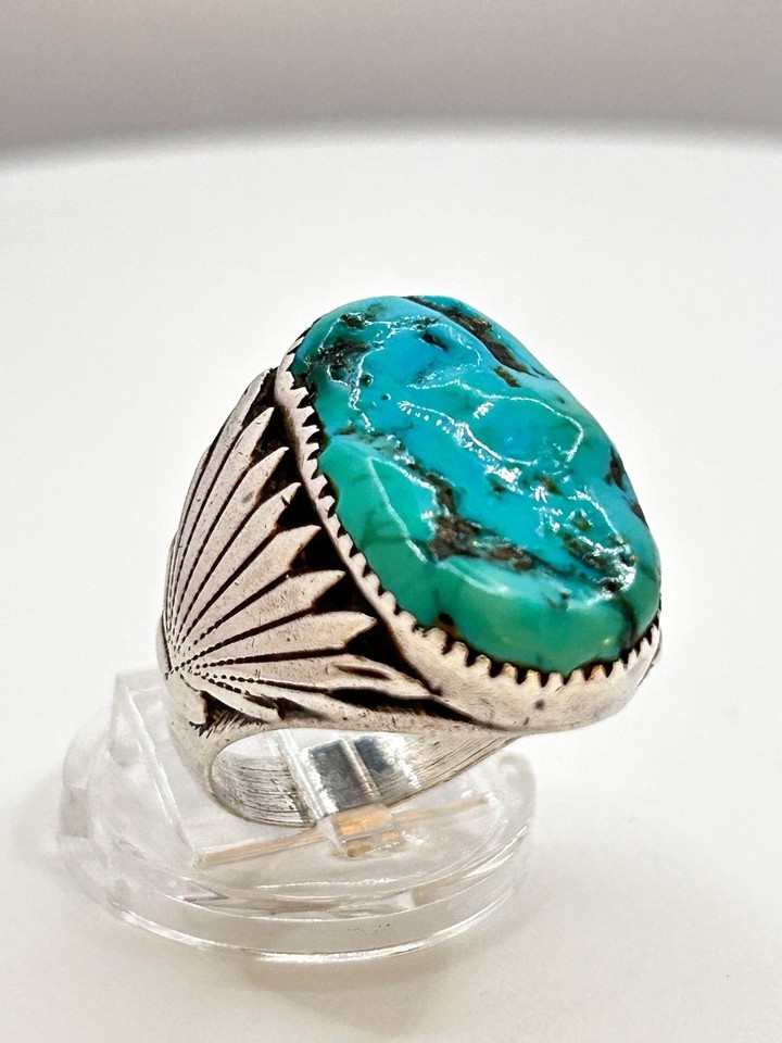 Bague Turquoise Zuni En Argent Sterling 925 - Robert & Bernice Leekya, Taille 8, Occasion Très Bon état