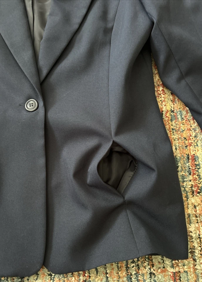 Blazer Liz Baker Mujer Talla 12 Azul Bolsillos Botón Y2K Foto 3 de 4