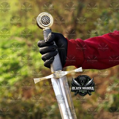Premium Excalibur Sword 38'' Carbon Steel Blade Brass Guard Pommel Wooden Handle