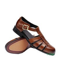 Men's Leather Shoes Sandals Business Summer Roman Gladiator Buckles Round Toe
