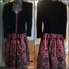 Scott McClintock Vintage Black Velvet Burgundy Damask Dress 10 Formal Goth 90s