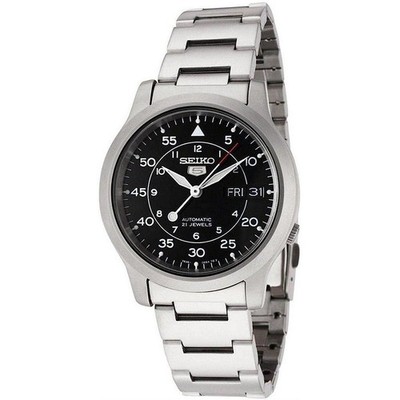 Seiko 5 Automatic Black Dial Silver Band SNK SNK809K1 30M Mens Watch 37 mm Steel