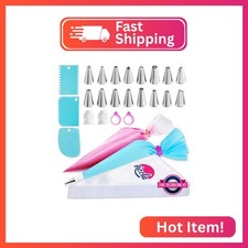 Riccle Piping Bags and Tips Set, 11.8 Inch 100 Anti Burst Piping Bags, 124 Pcs C