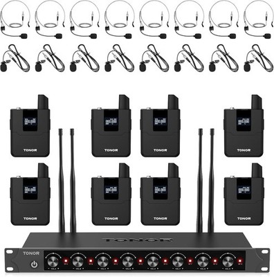 TONOR Wireless Microphones System 8x12 Channels Headset Lapel