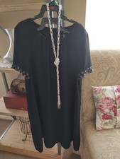 Travel Ease Fabric Little Black Dress H&M Beaded Short Sleeve Sz 10 Lined