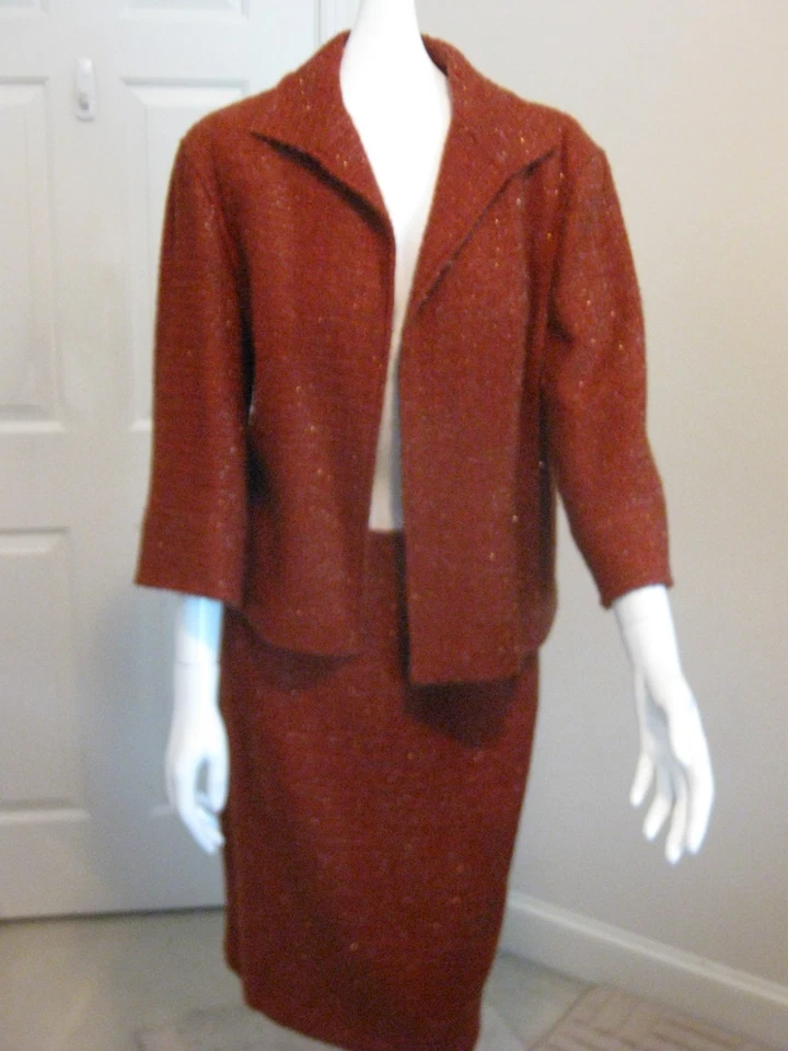 Lafayette 148 NY 3/4 Manga Mezcla Lana Óxido Falda Traje Chaqueta 14 Falda 10 Foto 3 de 4