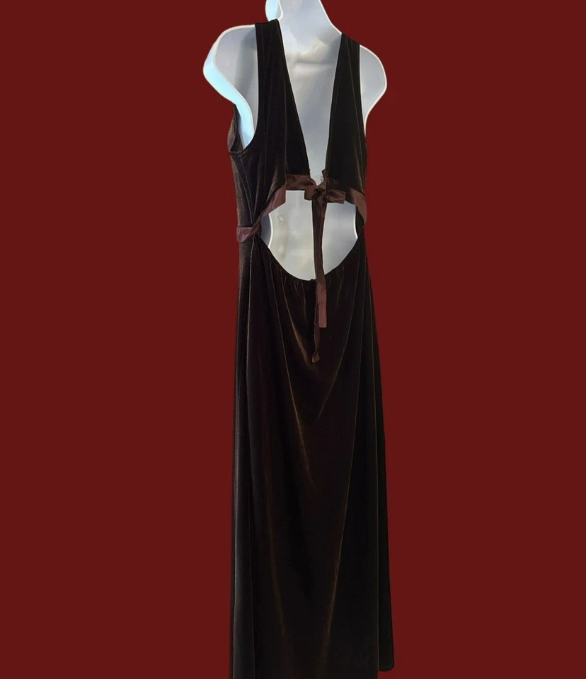Maxi Vestido Vintage CDC Marrón Terciopelo Talla 14 Elegante Minimalista Gótico Ropa de Noche Foto 4 de 4