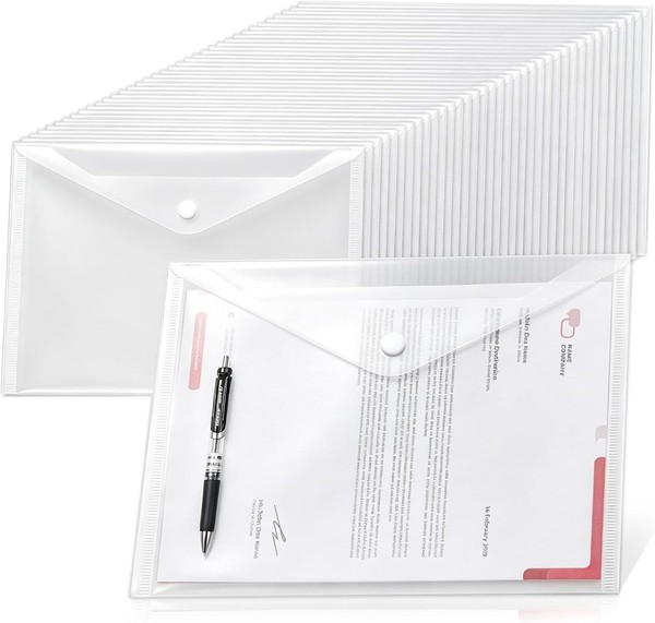 Dokumententasche A4 35 Stk Wasserdicht Transparent Abheftbar Mit Druckknopf-image