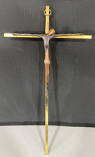 Vintage Mid-Century Modernist Brass & Bronze Wall Crucifix 10" — listing 3