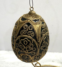 Henry Flagler Museum Style Royal Ball Ornament Brass Filigree Black Inlay Egg