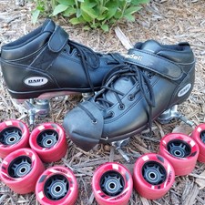 Riedell Dart Quad Roller Skates Black W/ Red Wheels SZ 6